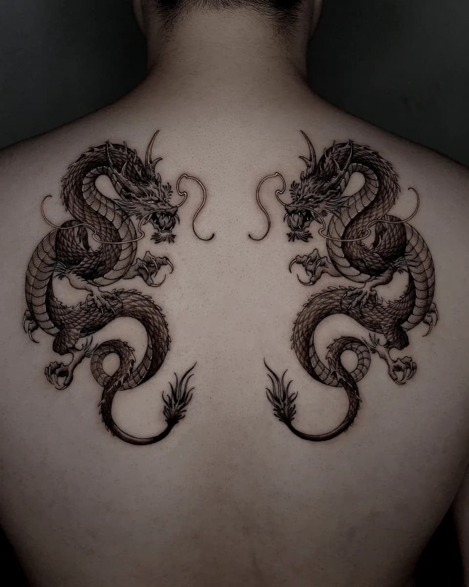 등판 대칭 용 블랙워크 타투