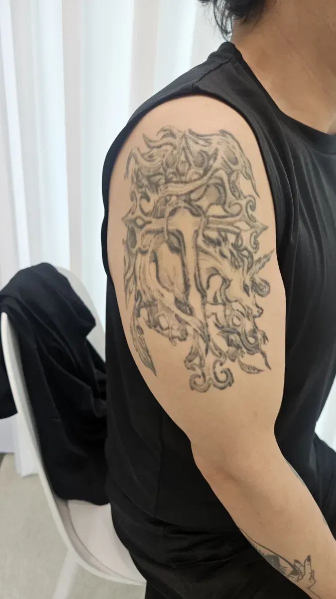 유니콘 커버업 해골 해적 타투 - 1