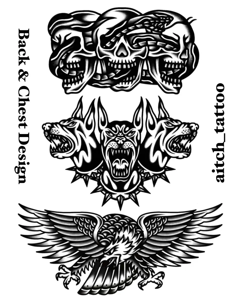 올드스쿨 블랙스쿨 가슴타투