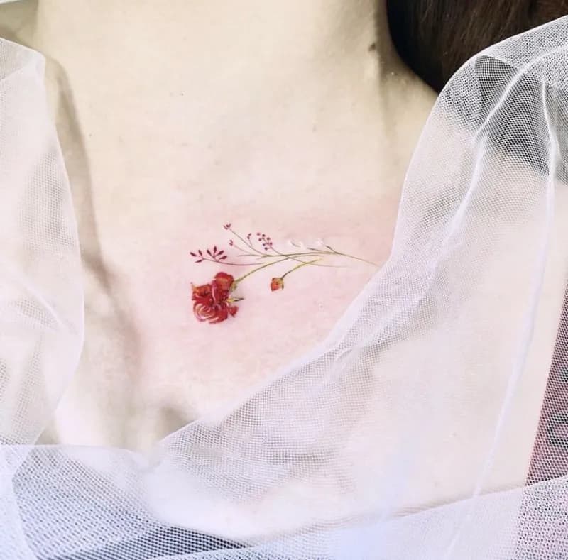 부산타투 서면타투 쇄골타투 꽃타투 감성타투 미니타투 - 1