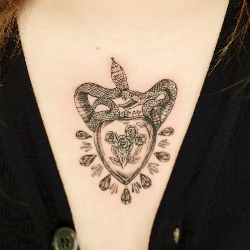 빈티지 뱀타투 명치타투 tattoist_petal - 1