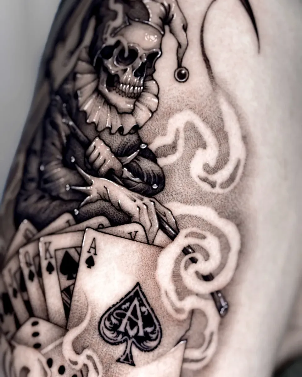 조커 카드 광대 블랙워크 타투 - 1