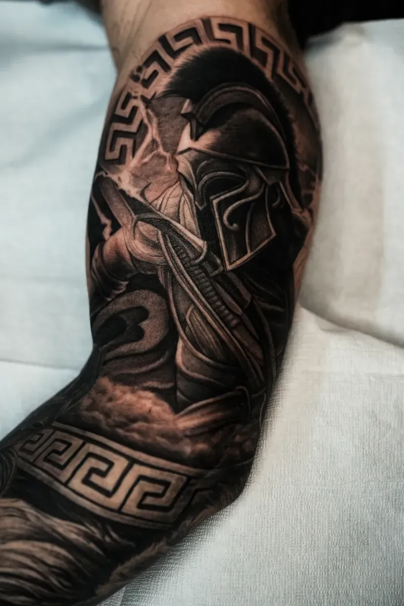 인천 긴팔 블랙앤그레이 타투 사자 전사 워리어 - 1