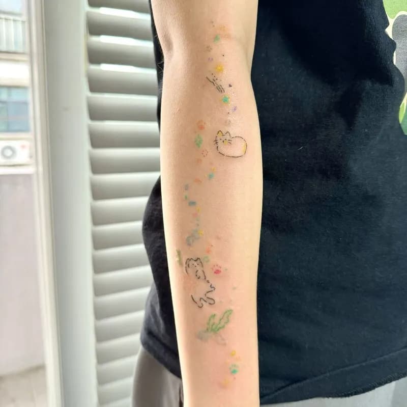 고양이타투 반짝이타투 오너먼트타투