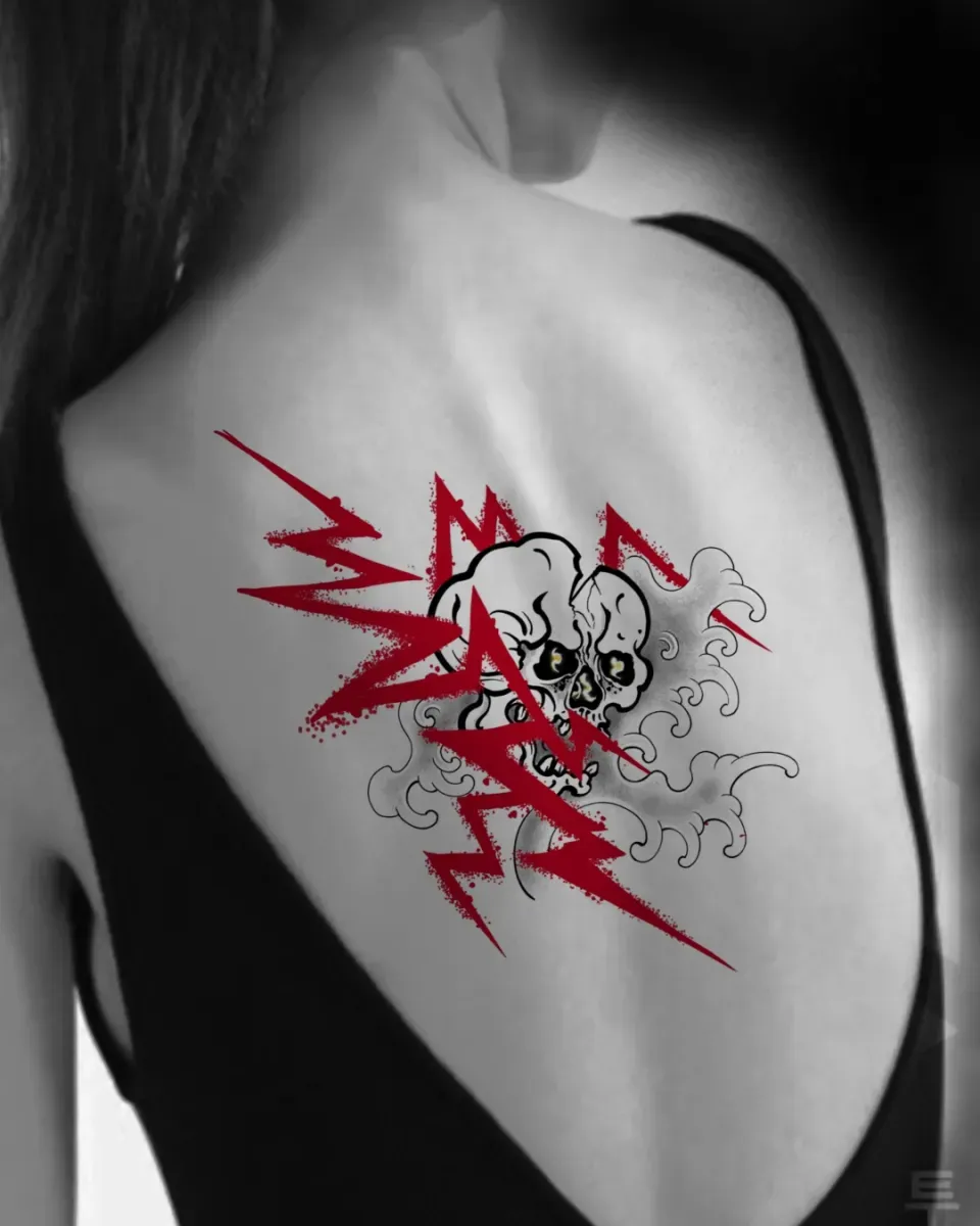 묘당타투 해골과 번개