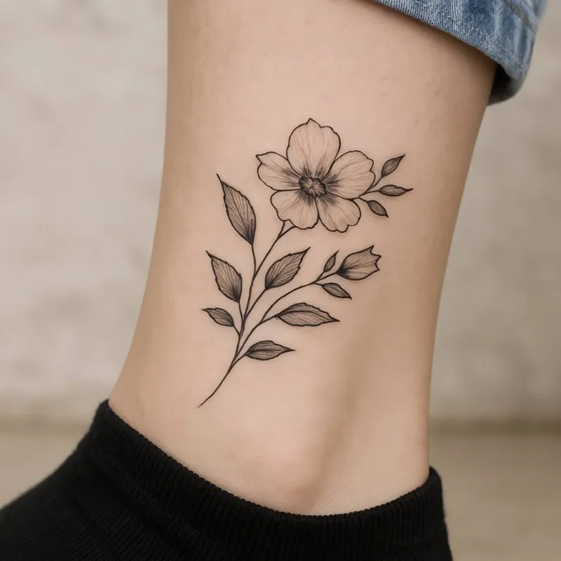 꽃 발목타투(라인워크) - 1