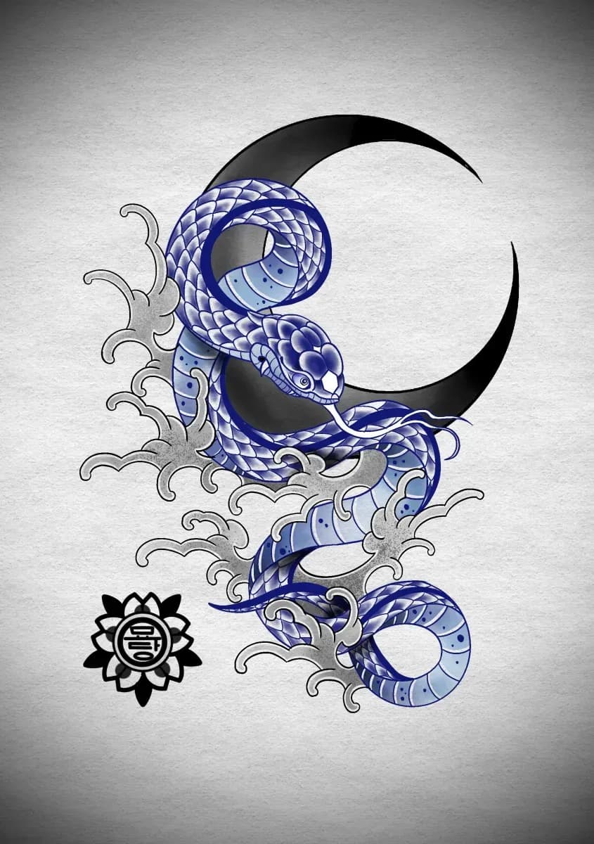 묘당타투 푸른 뱀 - 1