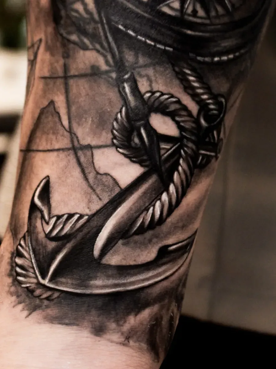 닻 블랙앤그레이 타투