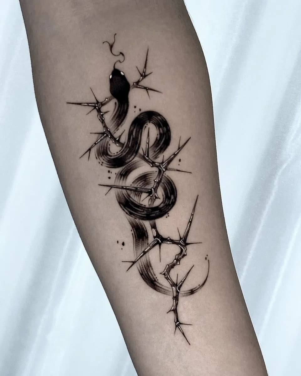 붓터치 뱀 브러쉬 가시 블랙워크 타투 - 1