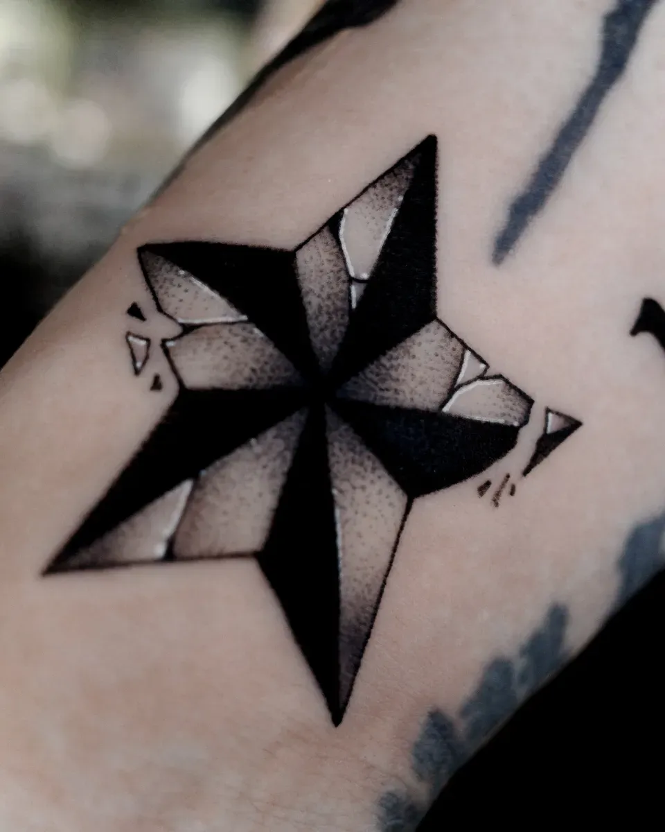 별 블랙워크 숫자 레터링 타투 - 1