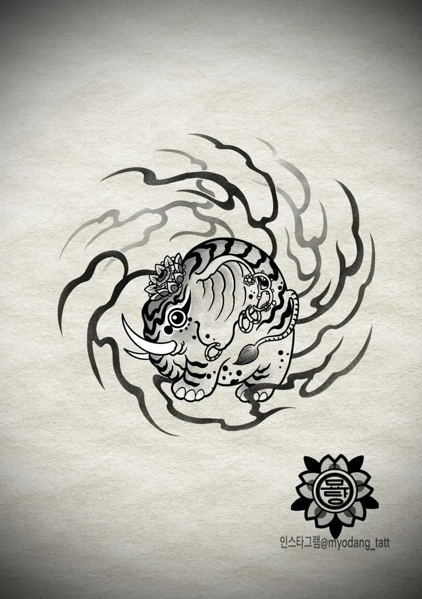 묘당 타투 코끼리