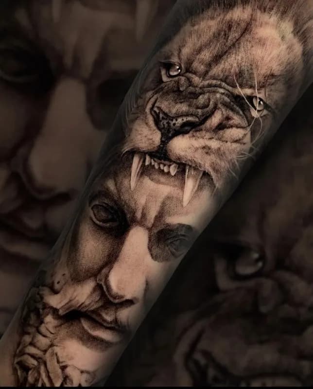 부산타투 서면타투 전포타투 블랙엔그레이 리얼리티 맹수타투 사자타투 팔타투 - 1